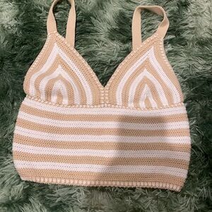 Elegant Beige and White Striped Knit Tank Top